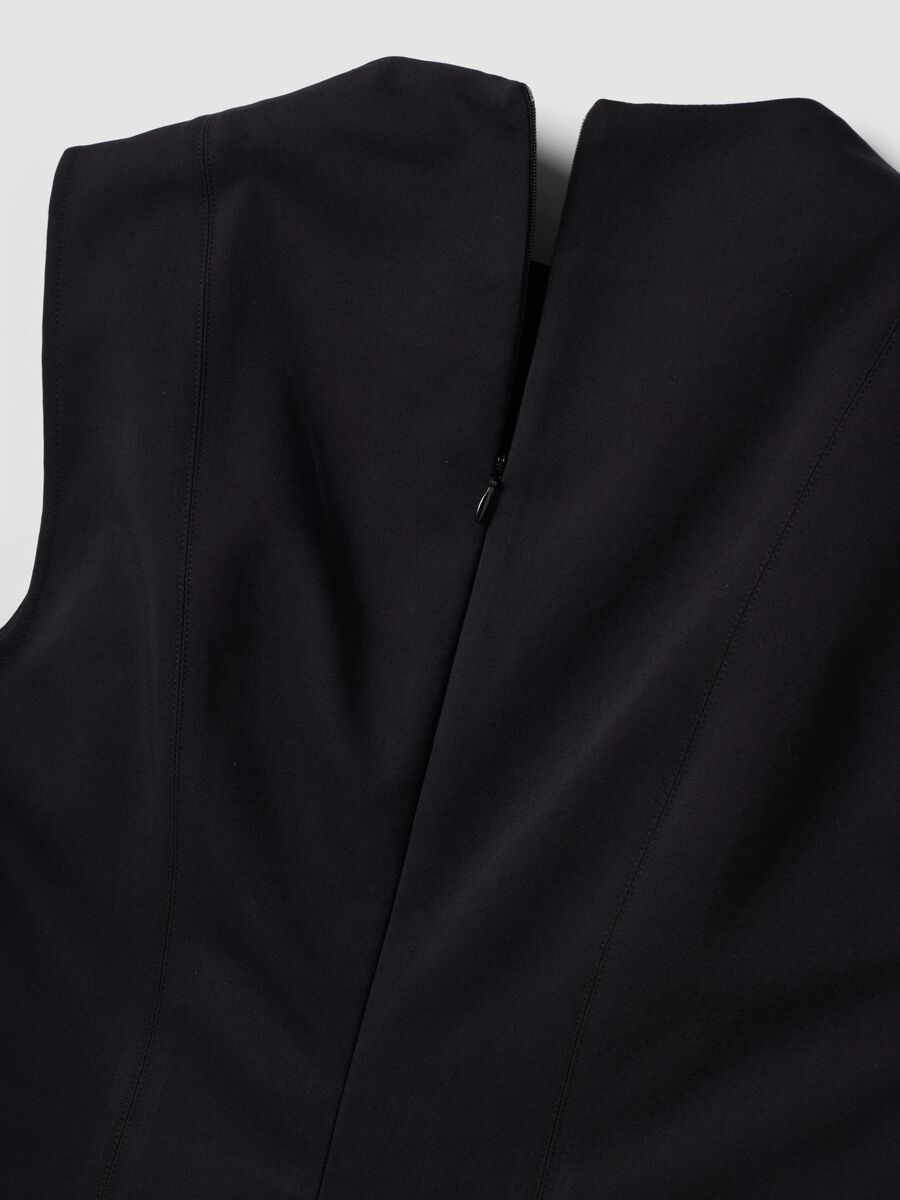 Black sleeveless fitted dress in stretch cotton with crew neck_6