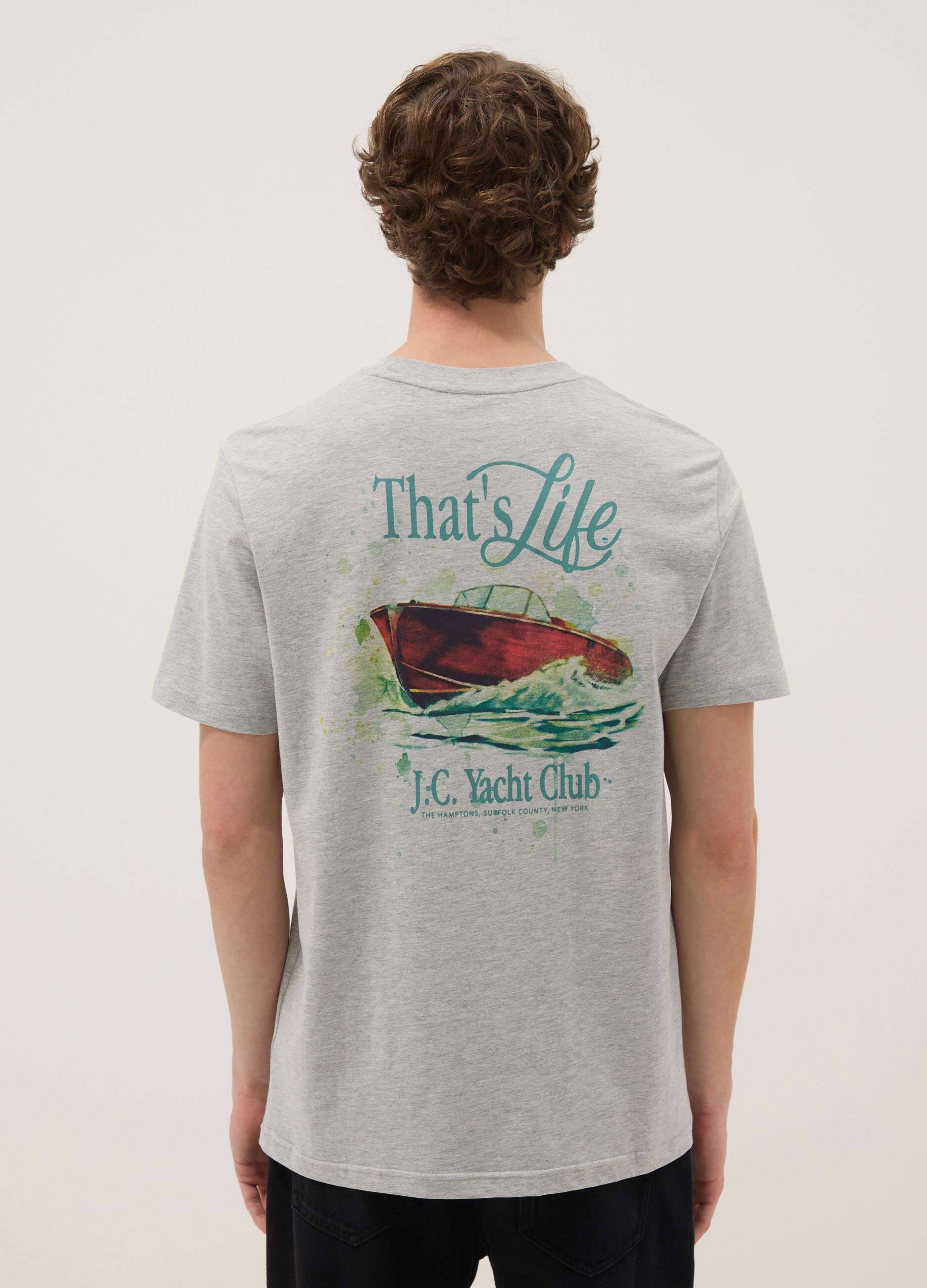 Grey cotton and viscose blend printed T-shirt