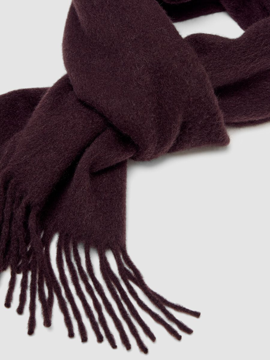 Brown pure cashmere scarf with fringes_1