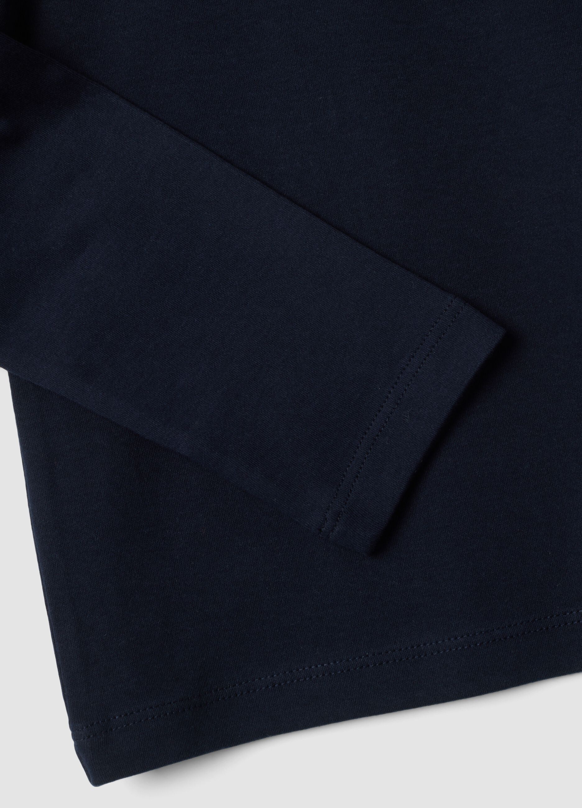 Blue roll-neck T-shirt in pure organic cotton