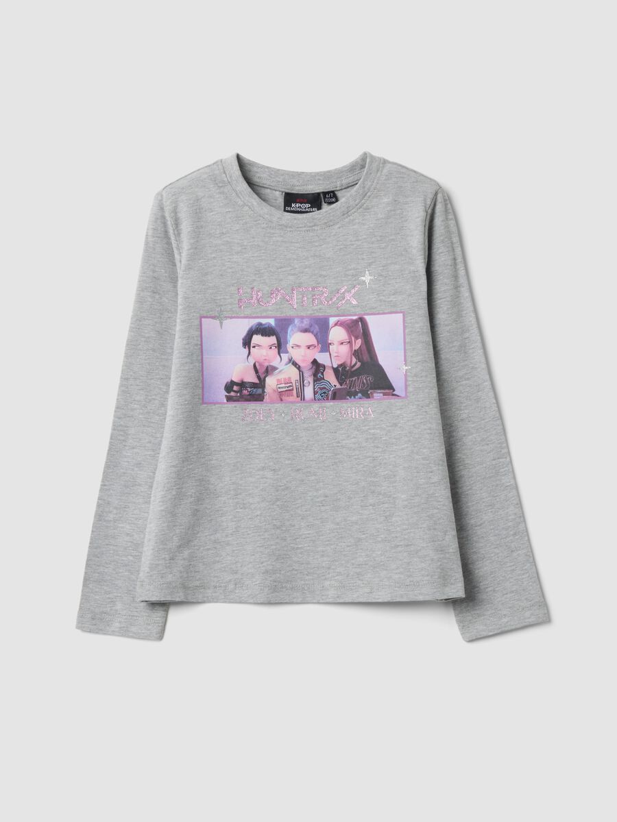 Grey stretch cotton long-sleeve T-shirt with K-Pop Demon Hunters print_0