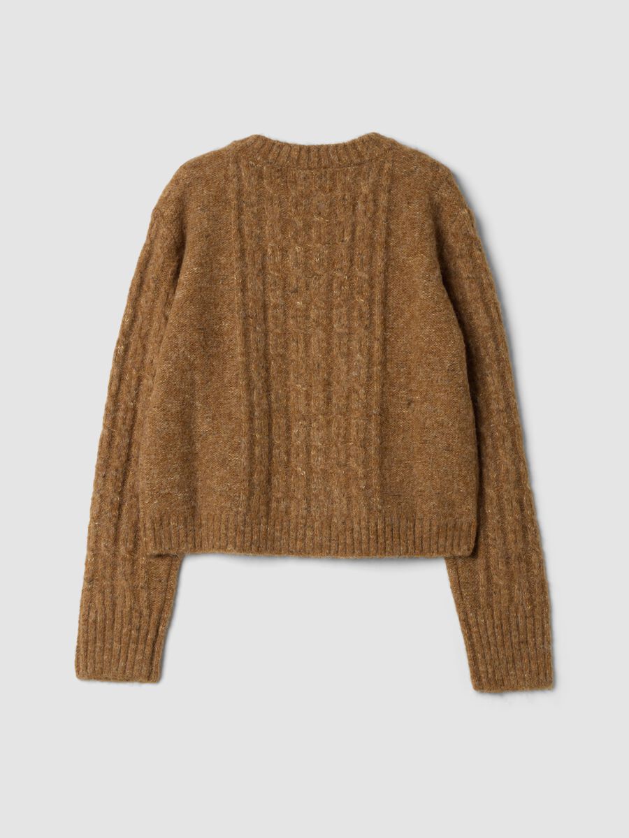 Brown crew-neck stretch wool cardigan, regular fit_2