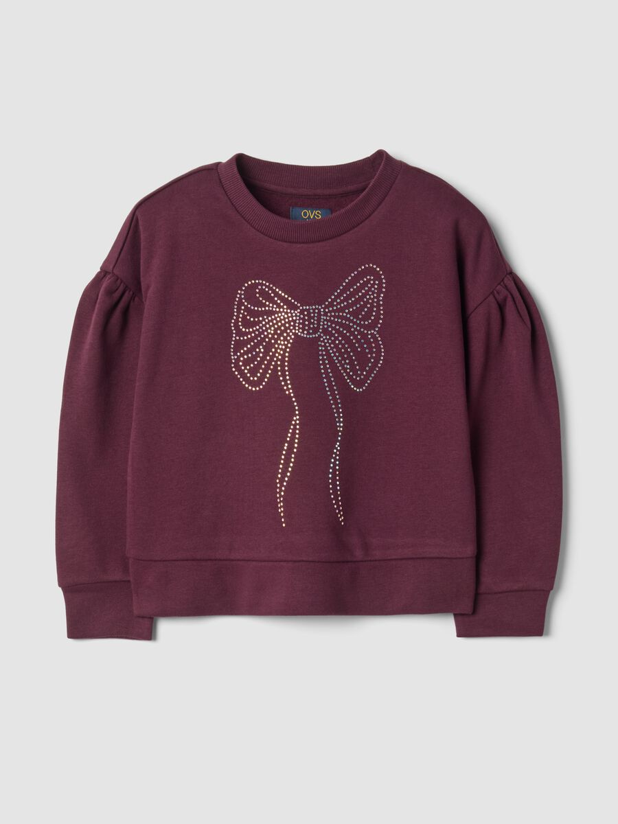 Purple cotton-blend crew-neck sweatshirt with bow_0