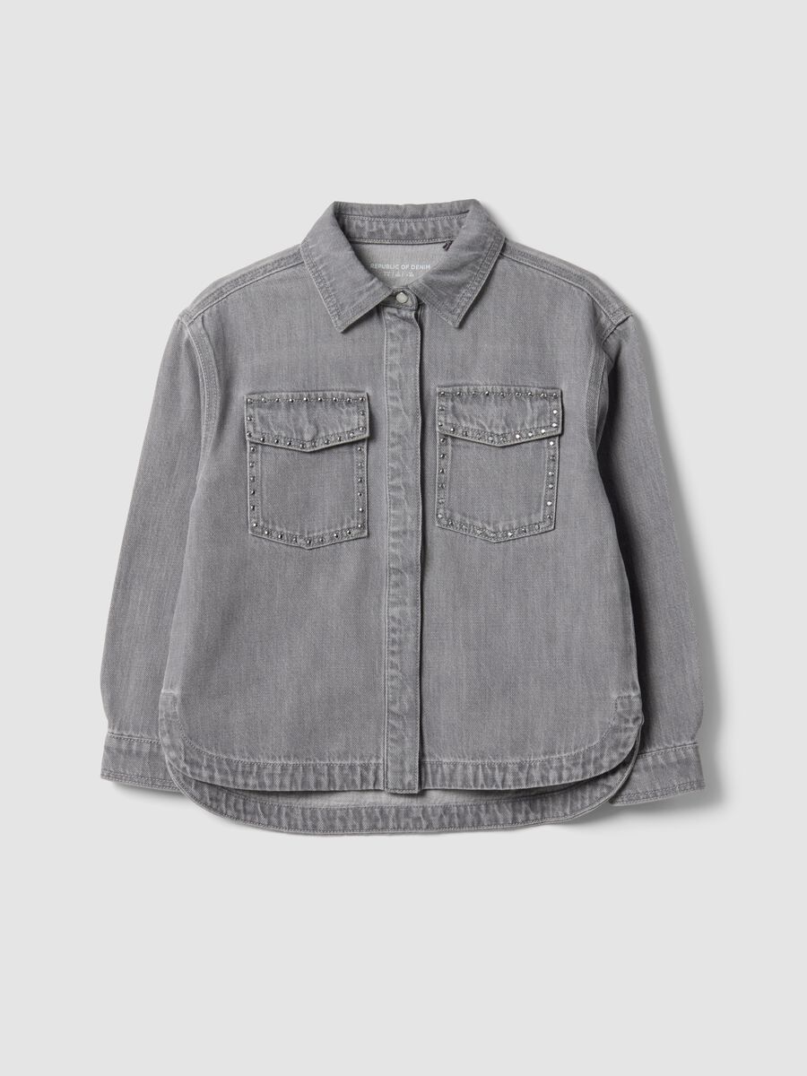 Grey oversized pure cotton shirt with studs for girls_1