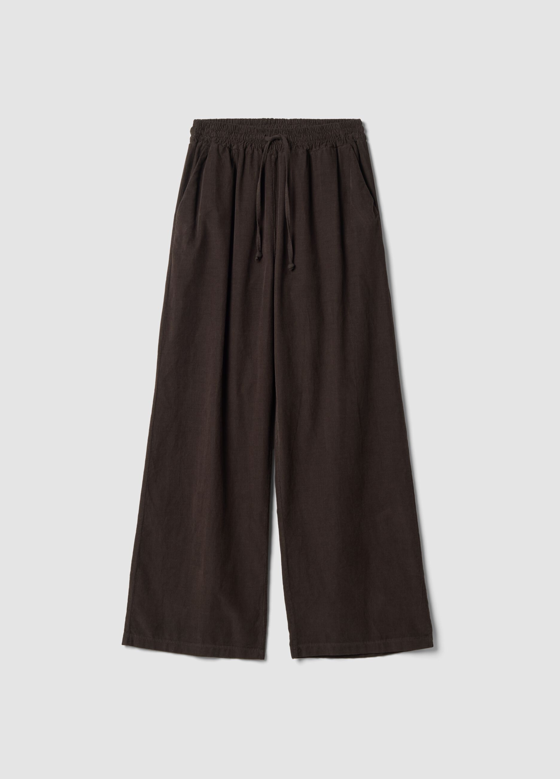 Dark brown pure cotton regular-fit trousers