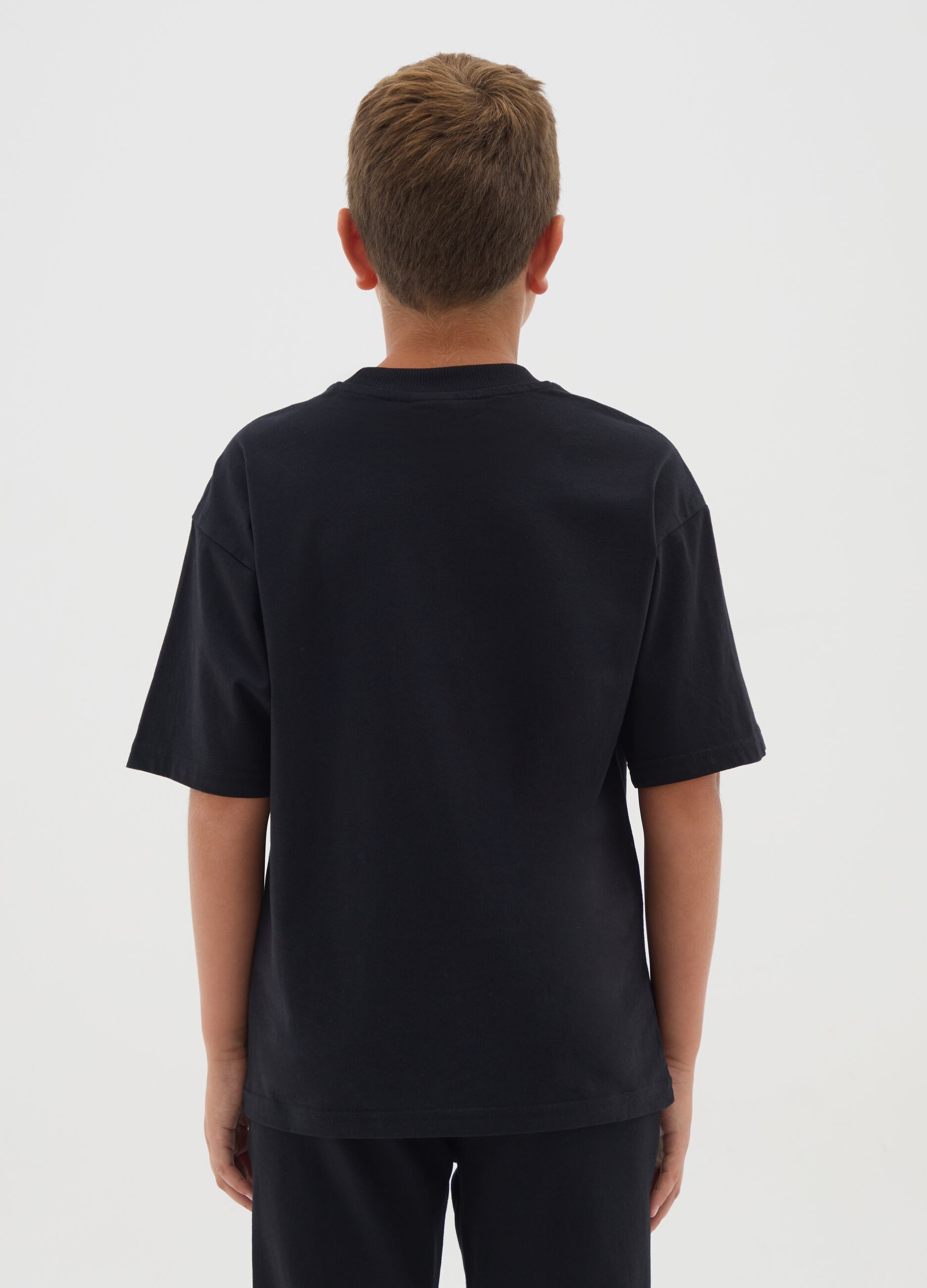 Boys' oversized black pure cotton t-shirt