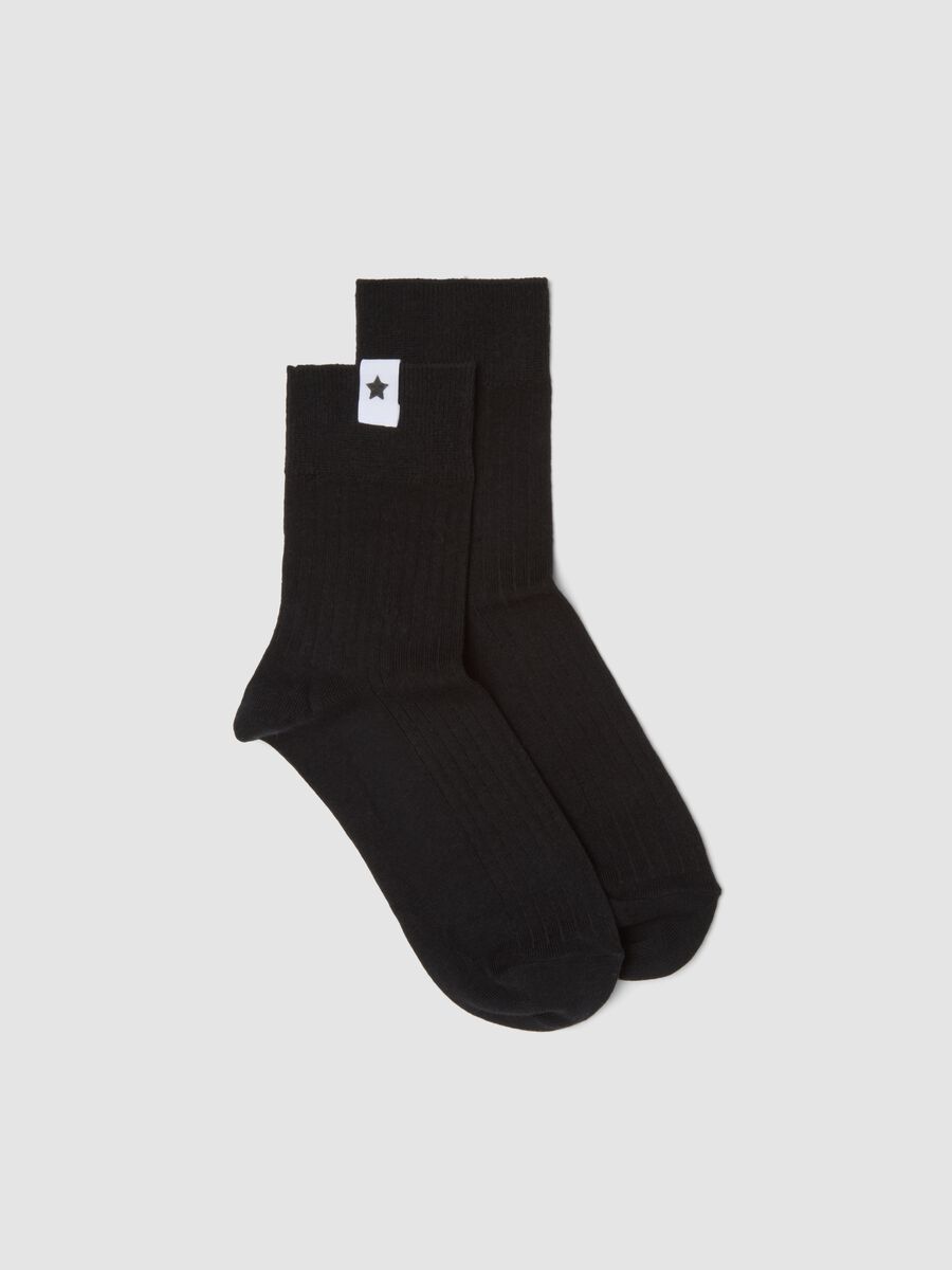Black ribbed stretch-cotton socks_0