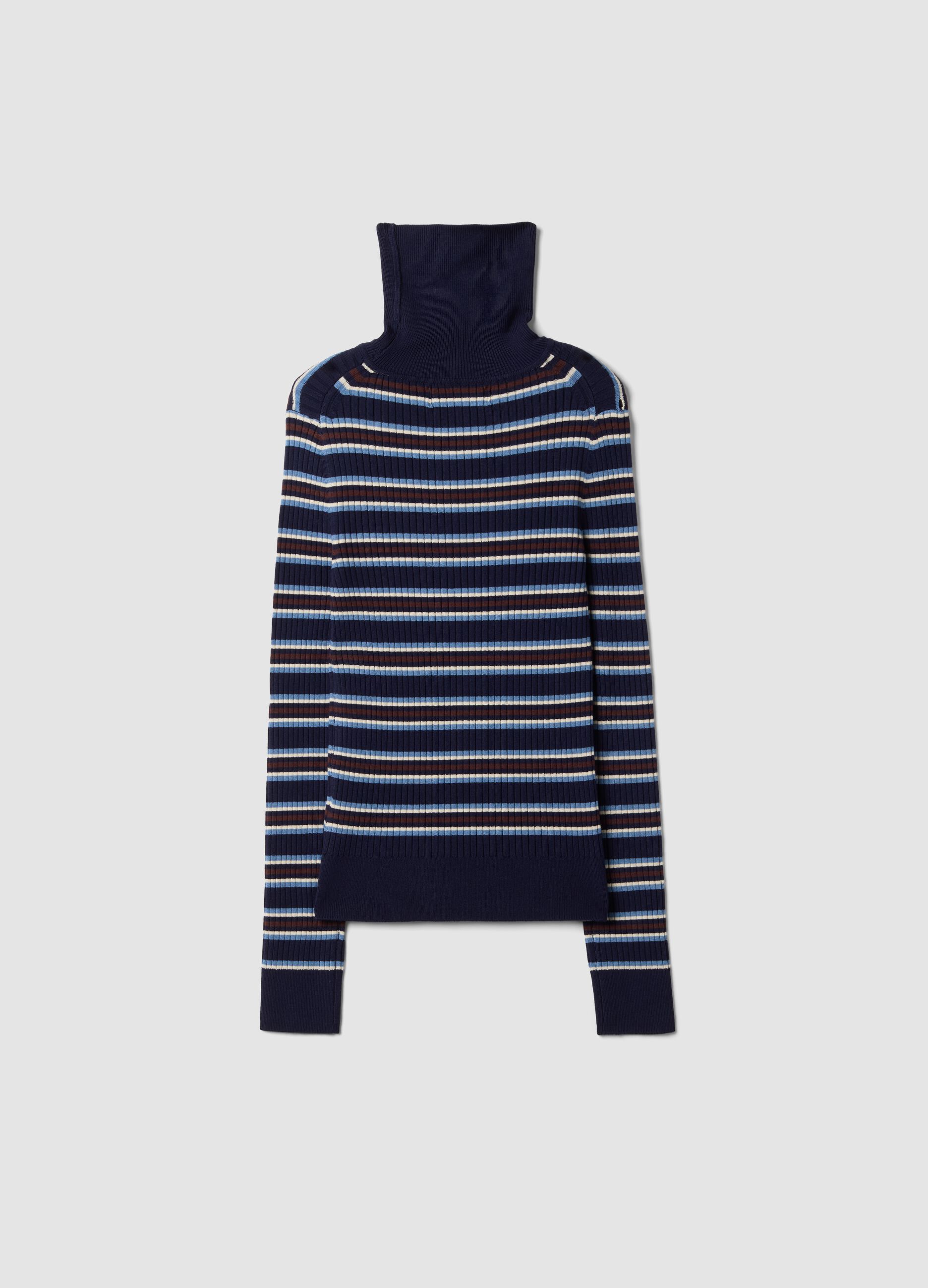 Blue striped fitted crew-neck top in viscose blend
