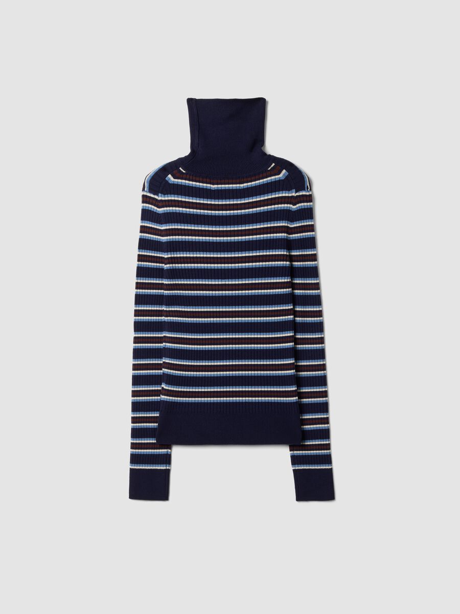 Blue striped fitted crew-neck top in viscose blend_1