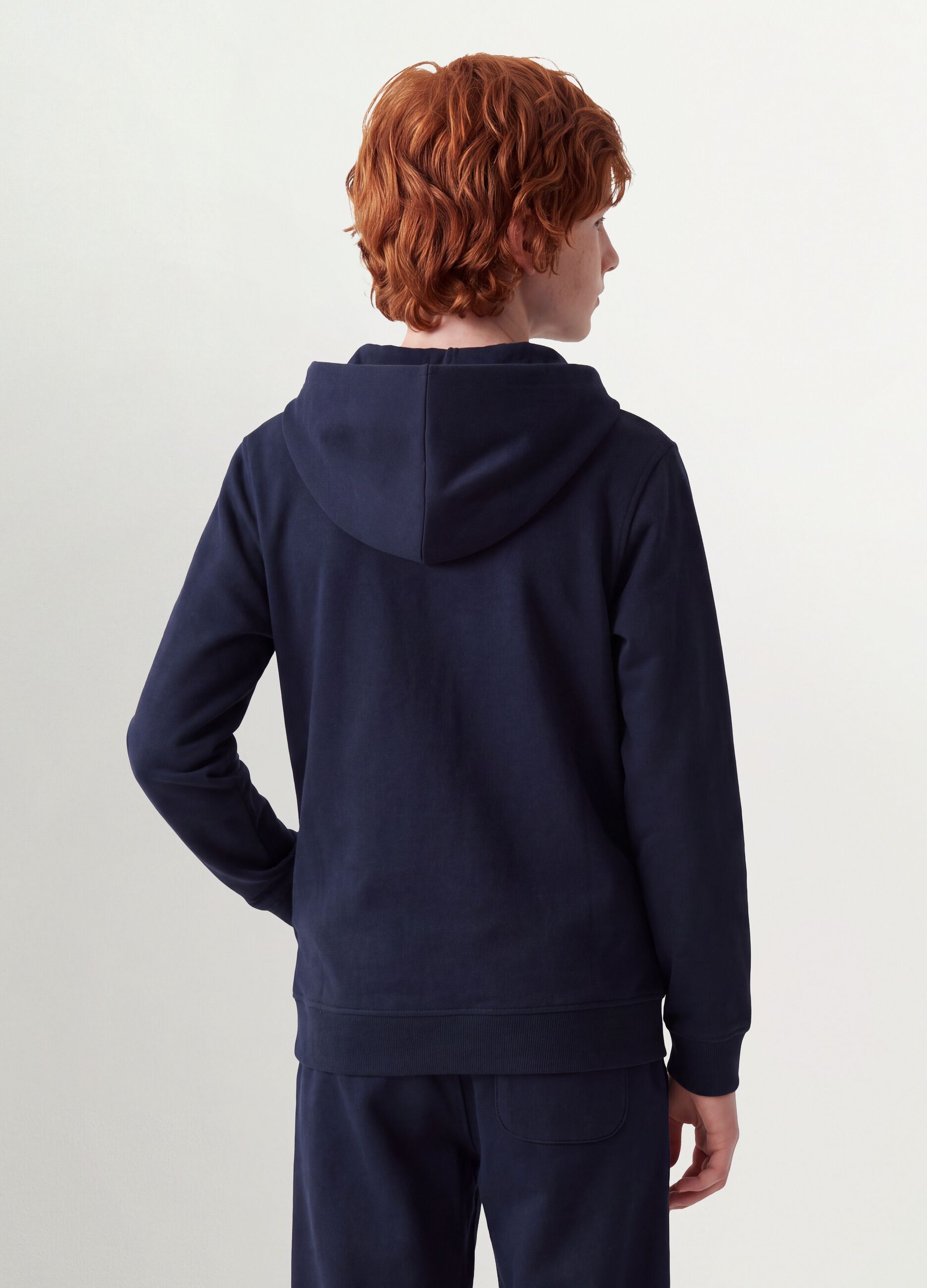 Blue hooded sweatshirt in pure organic cotton, regular fit for boys