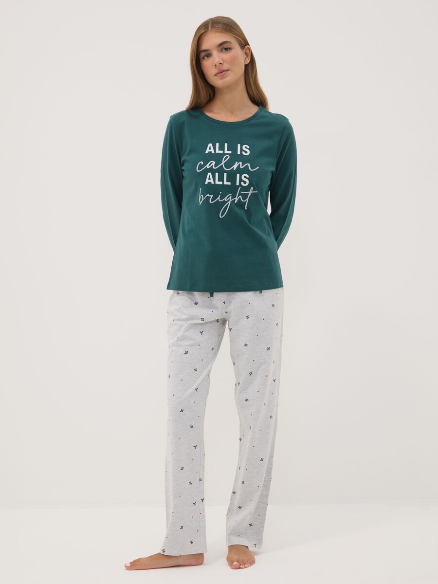 Green crew-neck pyjamas in pure organic cotton_0