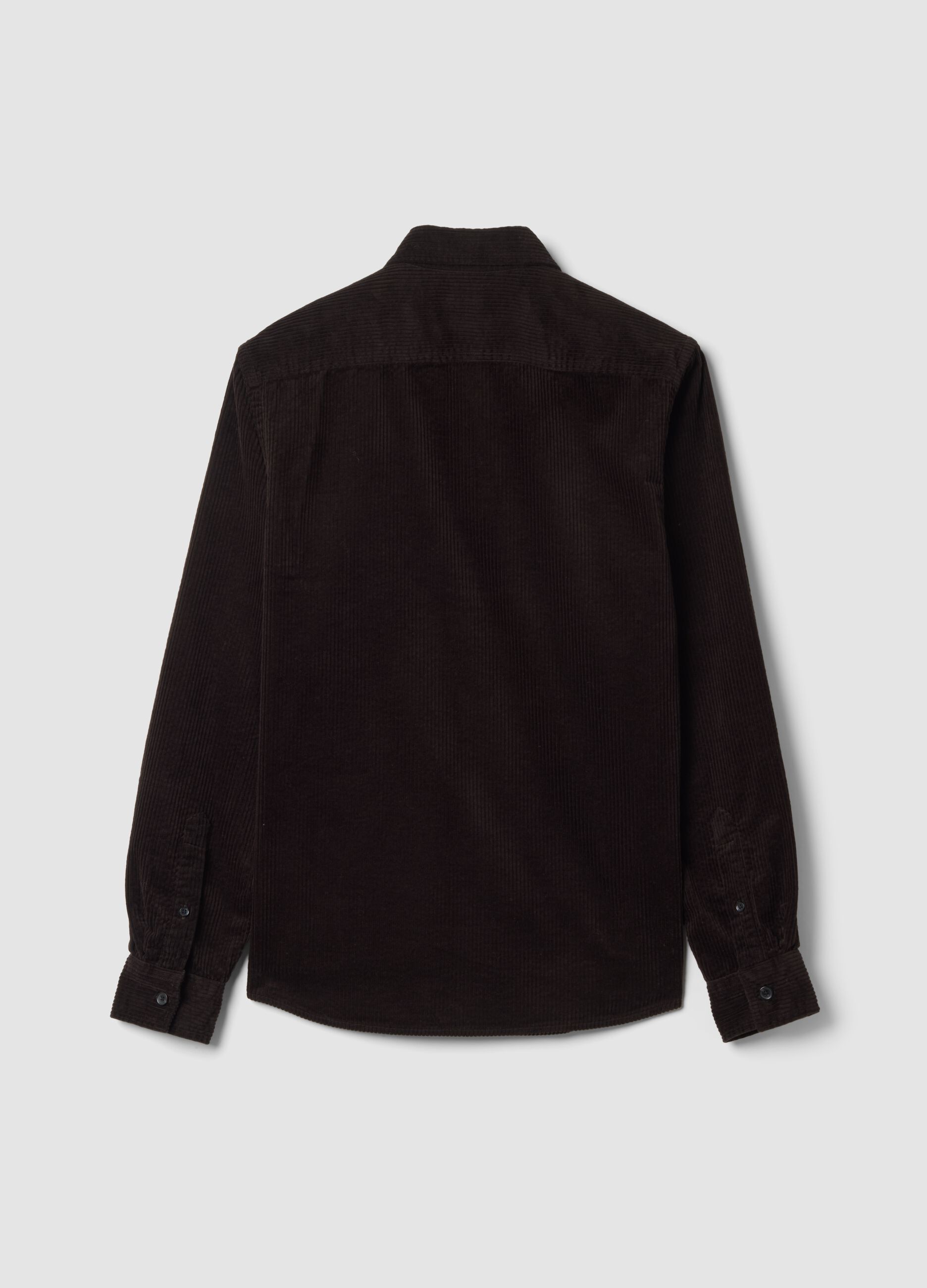 Camicia marrone in puro cotone a coste regular fit
