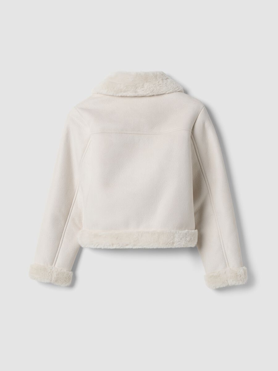 White slim-fit jacket with diagonal zip and shearling-effect trims_1