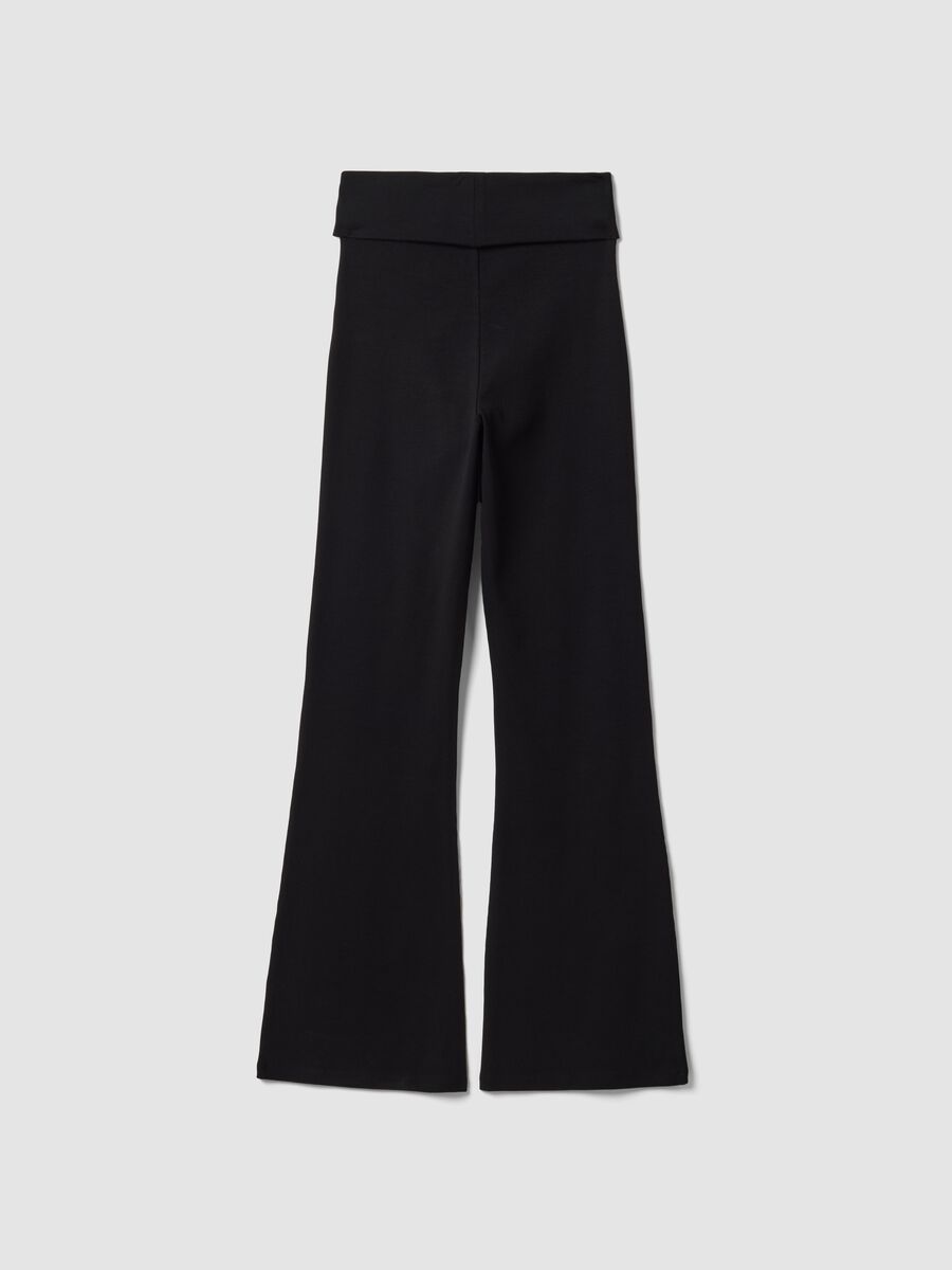 Black ribbed pure cotton flare leggings_2