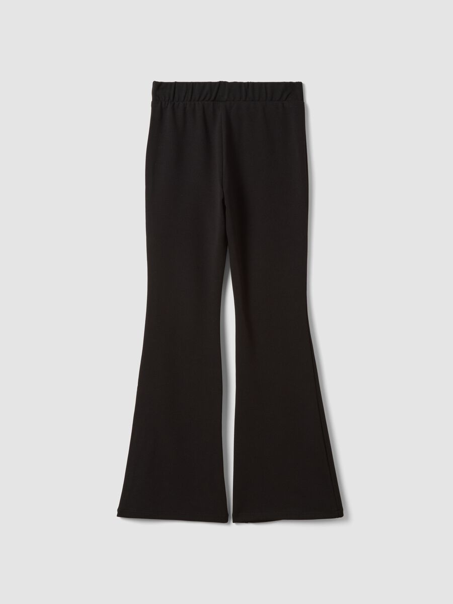 Black stretch viscose flared trousers_1