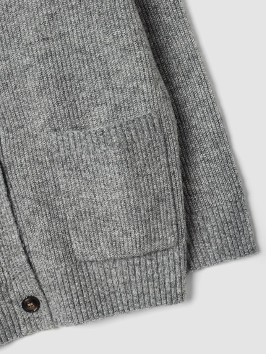 Grey stretch-fabric cardigan with deep V-neck_1