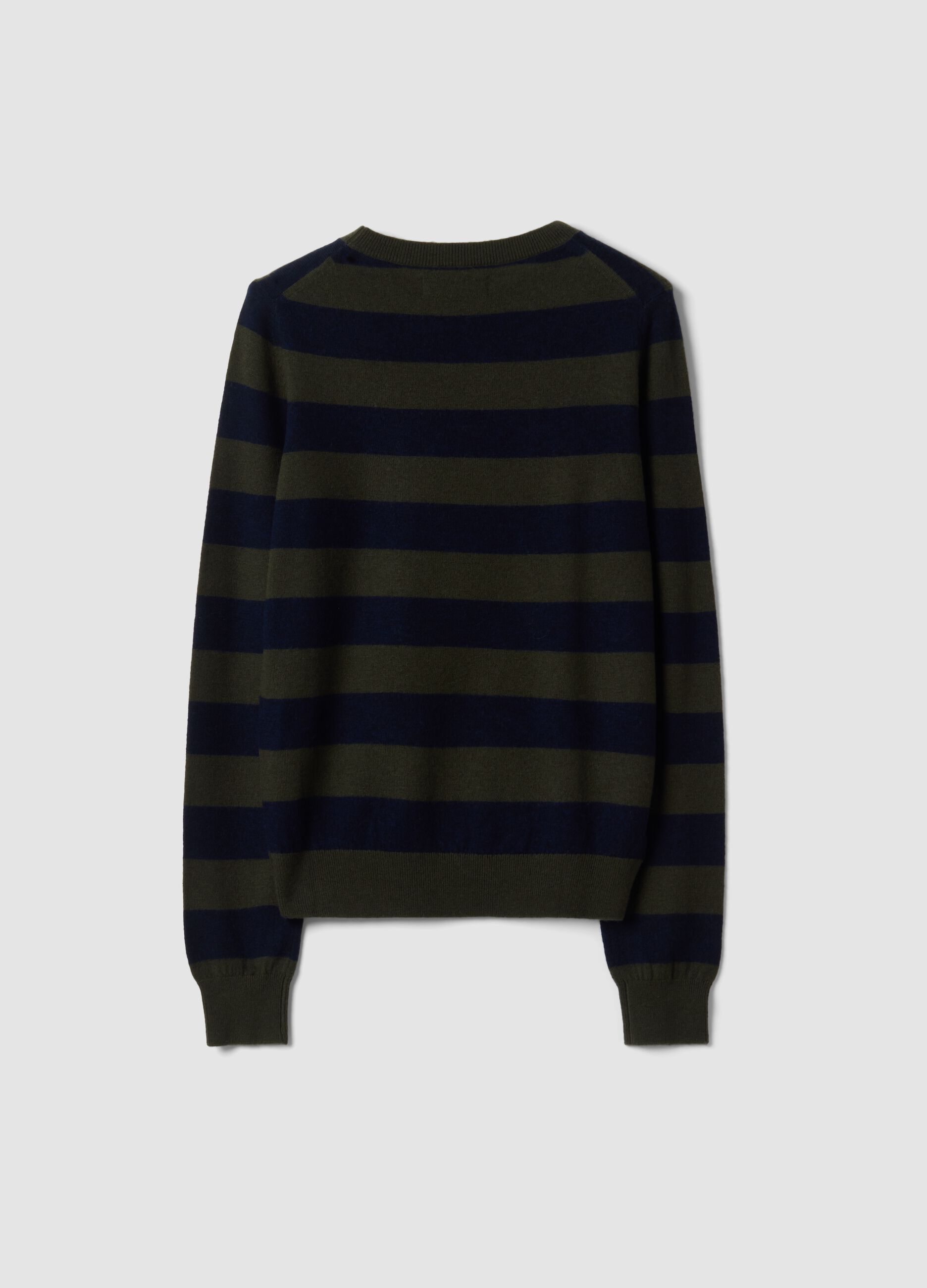 Maglia verde in pura lana a righe con girocollo
