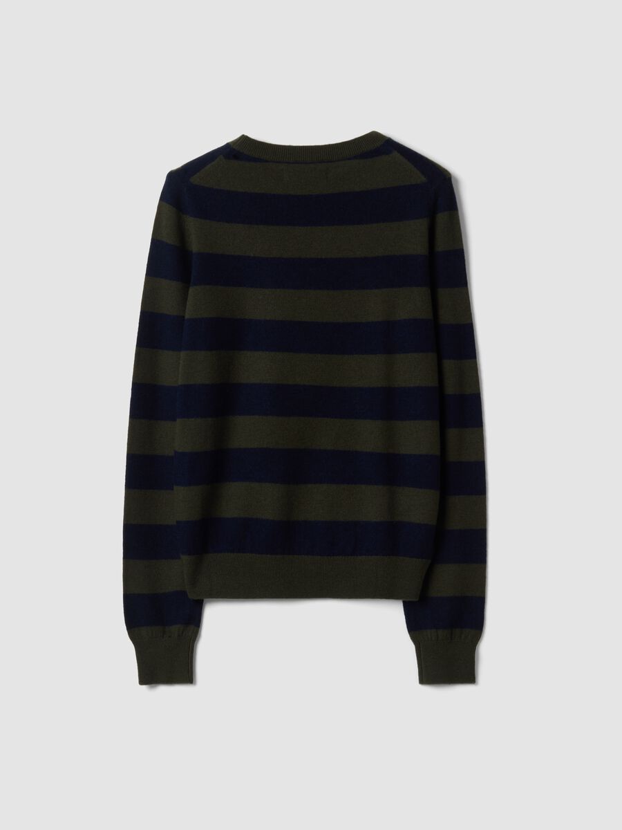 Maglia verde in pura lana a righe con girocollo_2