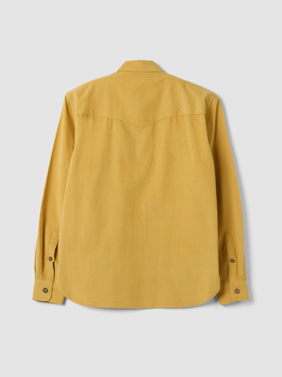 Yellow pure cotton ribbed shirt, regular fit_2