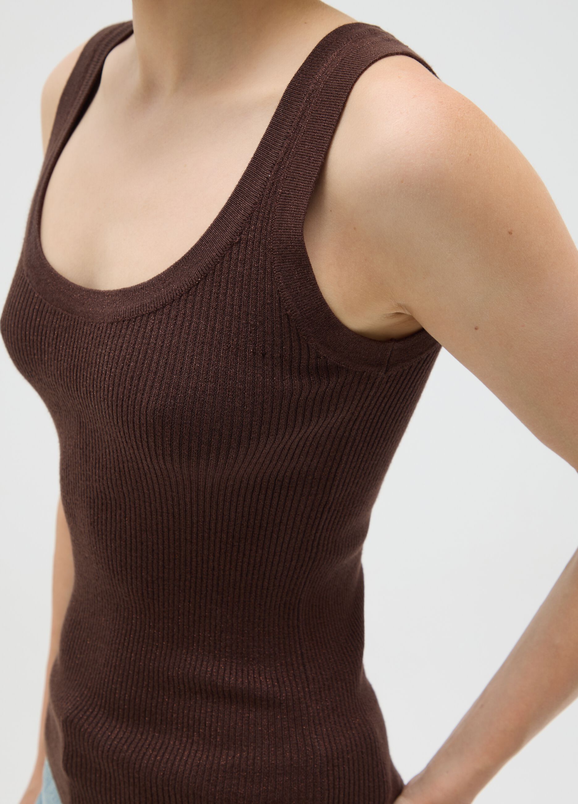Women's Brown Stretch Fabric Vest
