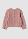 Pink cotton-blend cardigan with openwork round neck_0