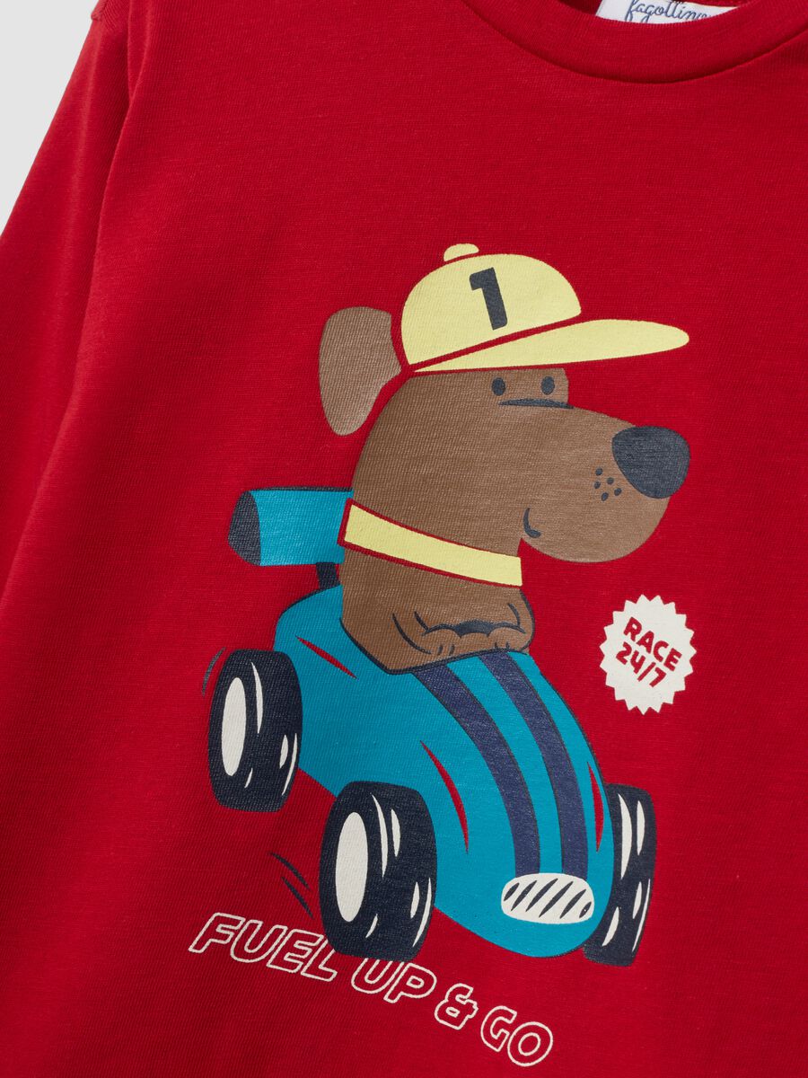 Red pure organic cotton T-shirt with puppy print for boys_2