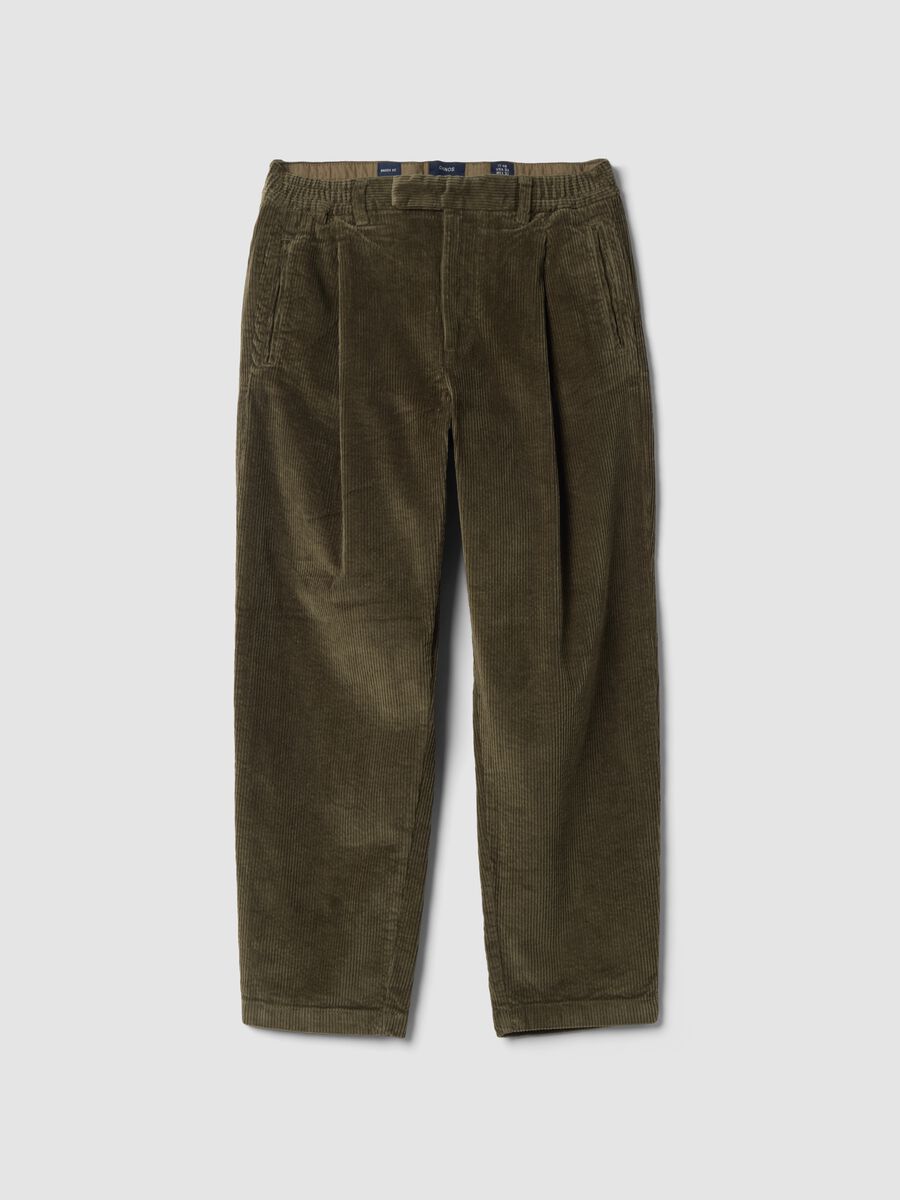 Green stretch cotton corduroy baggy-fit chino trousers_0