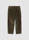 Pantaloni chino verdi in cotone elasticizzato baggy fit a coste_0