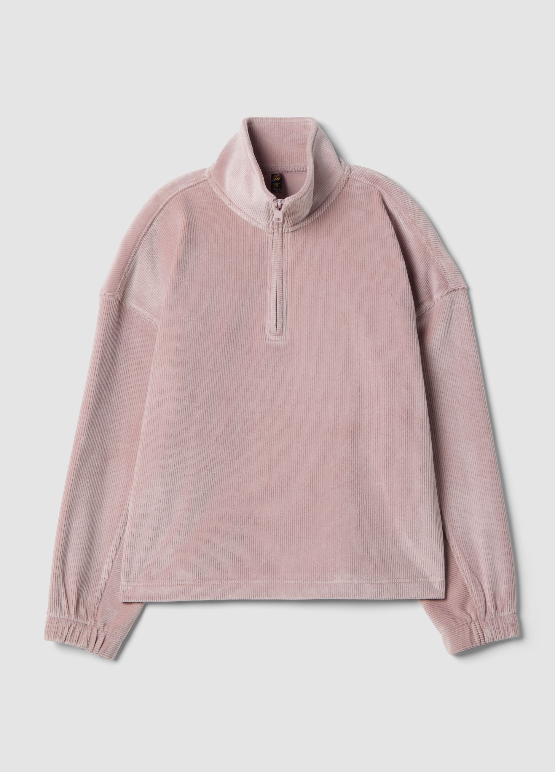 Pink stretch jersey top with zip neck