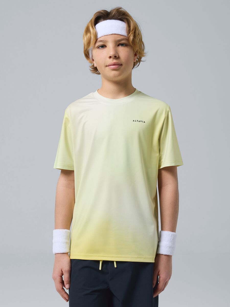 Yellow ALTAVIA COURT sports T-shirt in stretch technical fabric with tie-dye effect for boys_0