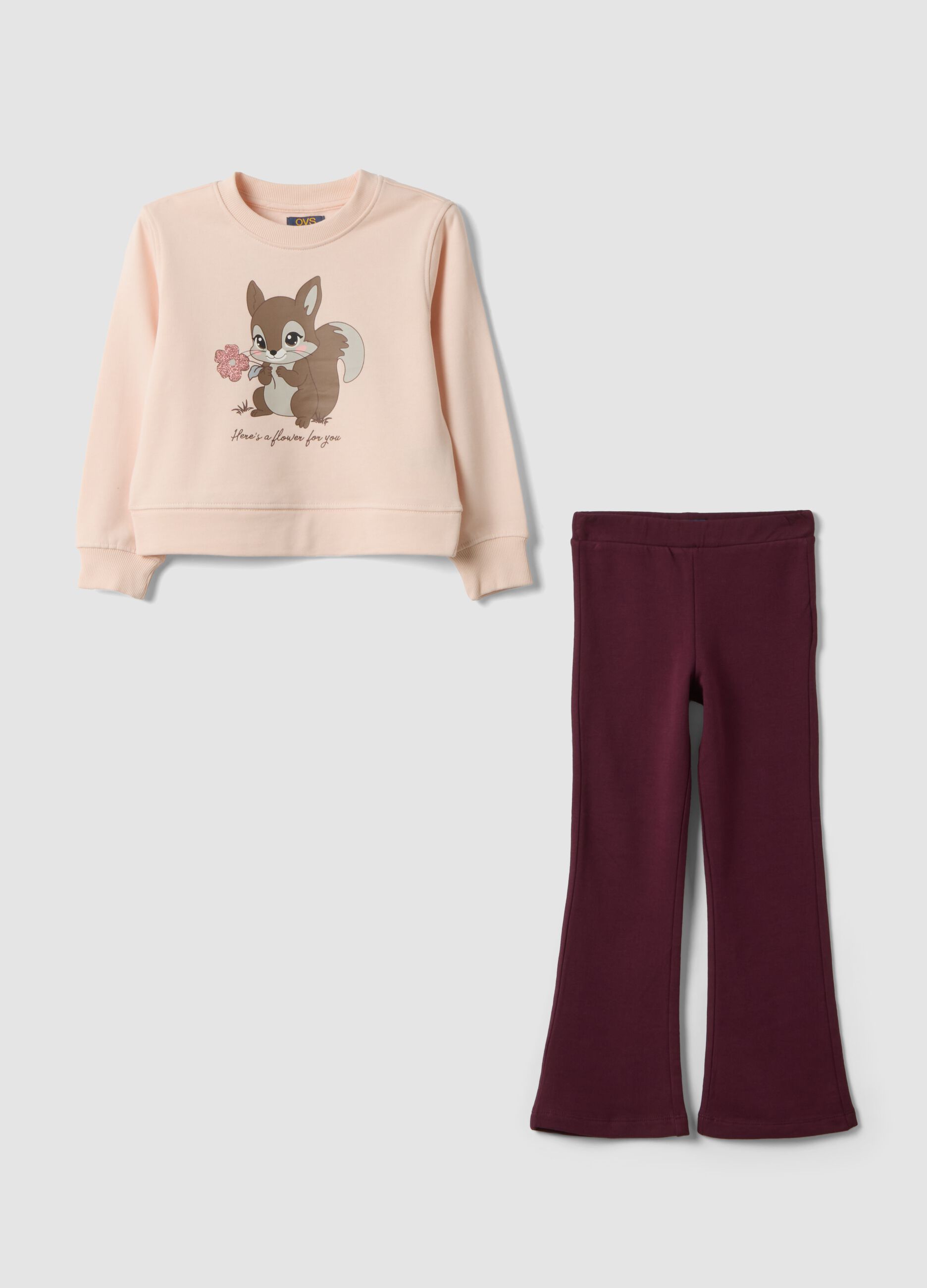 Pink pure cotton jogger set with squirrel print