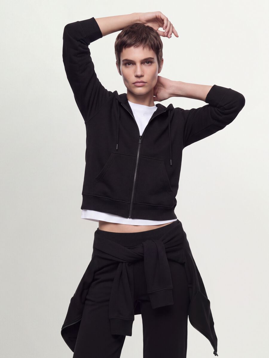 Black cotton-blend regular-fit hoodie_0