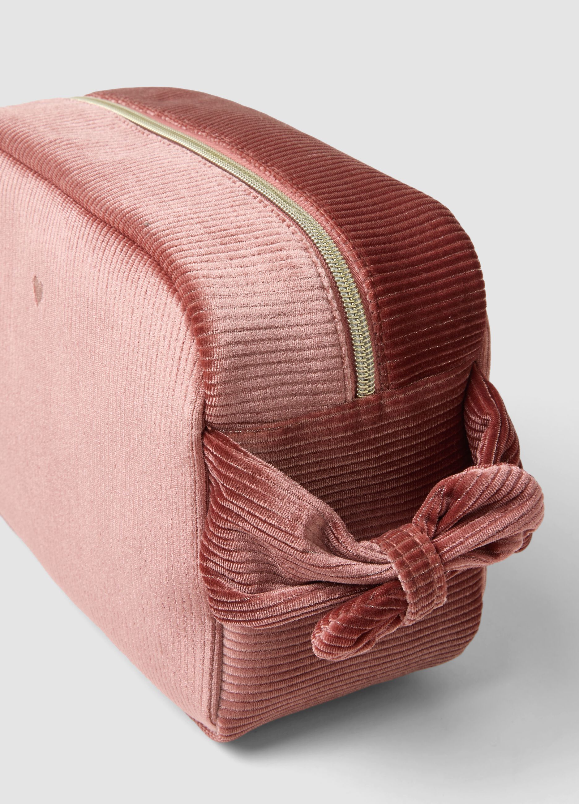 Pink ribbed stretch-fabric toiletry bag