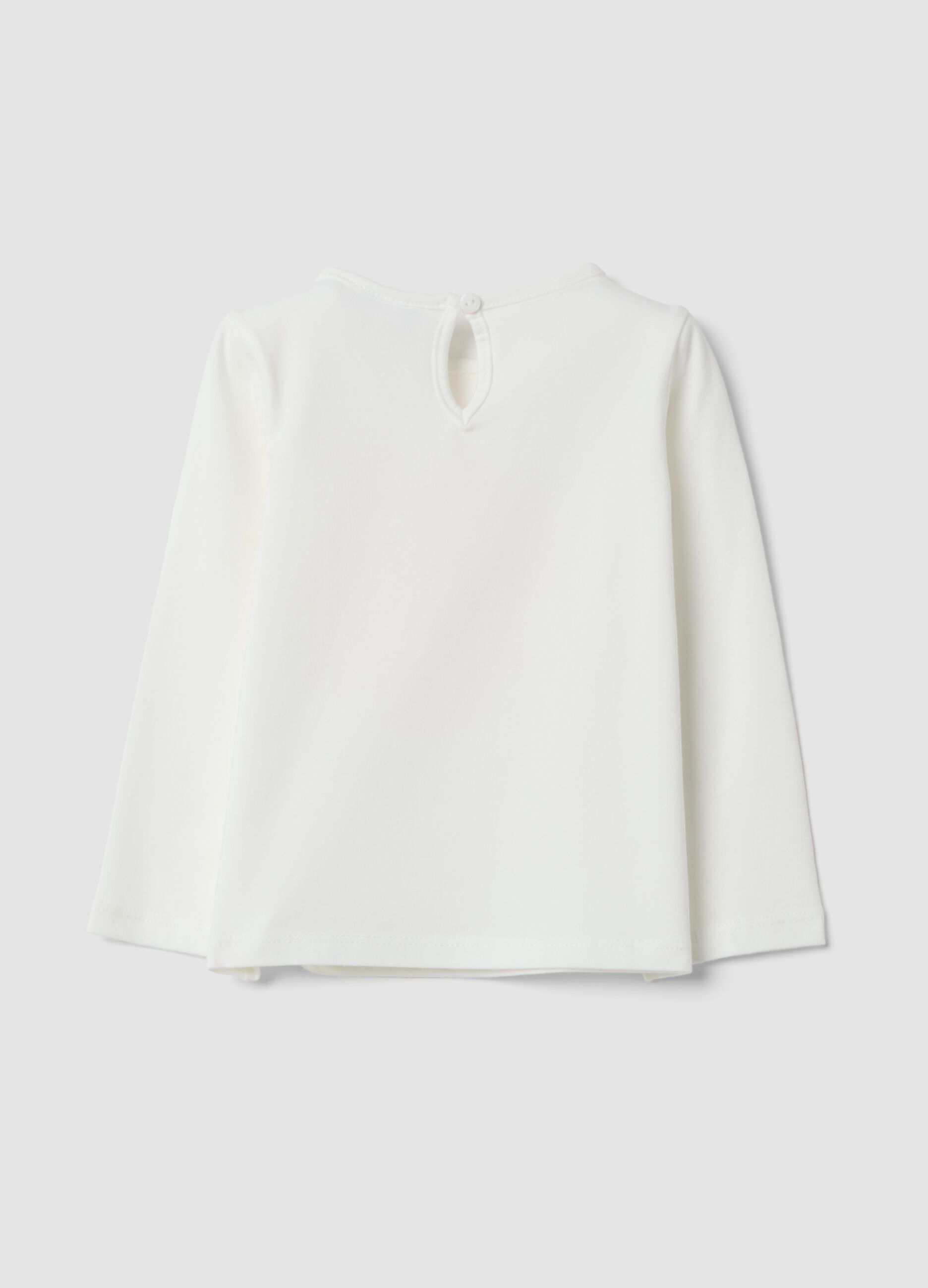 White organic stretch cotton jersey T-shirt with print, regular fit
