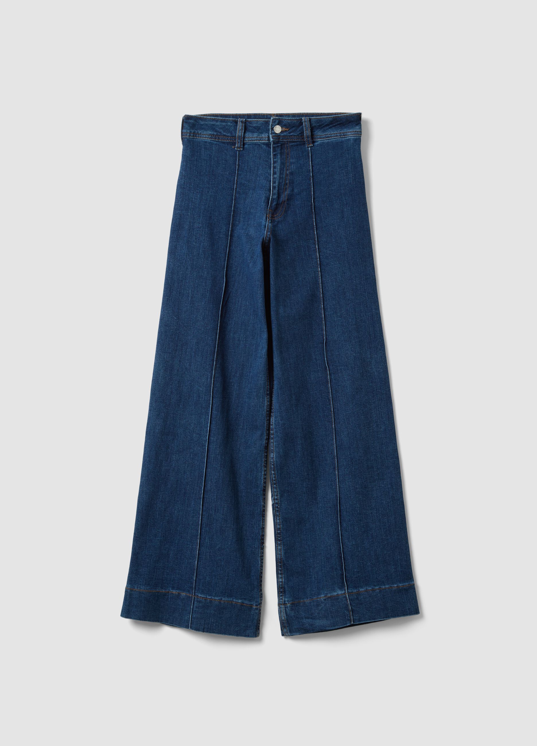 Blue wide-leg jeans in stretch cotton