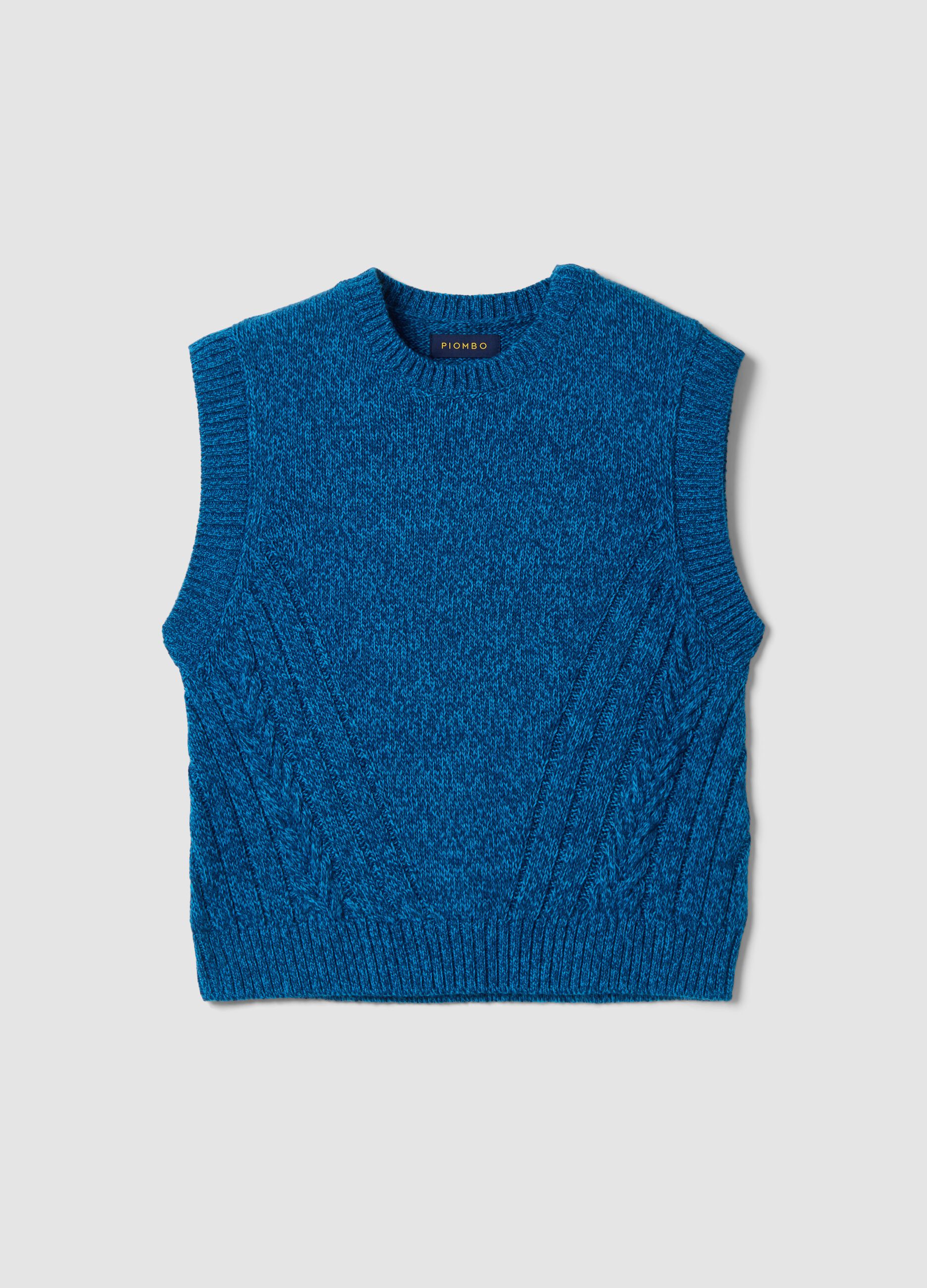 Gilet blu in misto lana con girocollo over fit