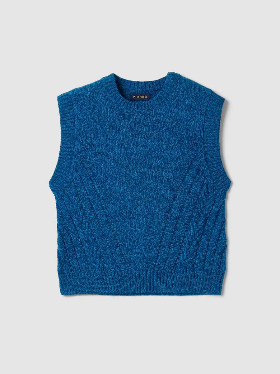 Gilet blu in misto lana con girocollo over fit_0