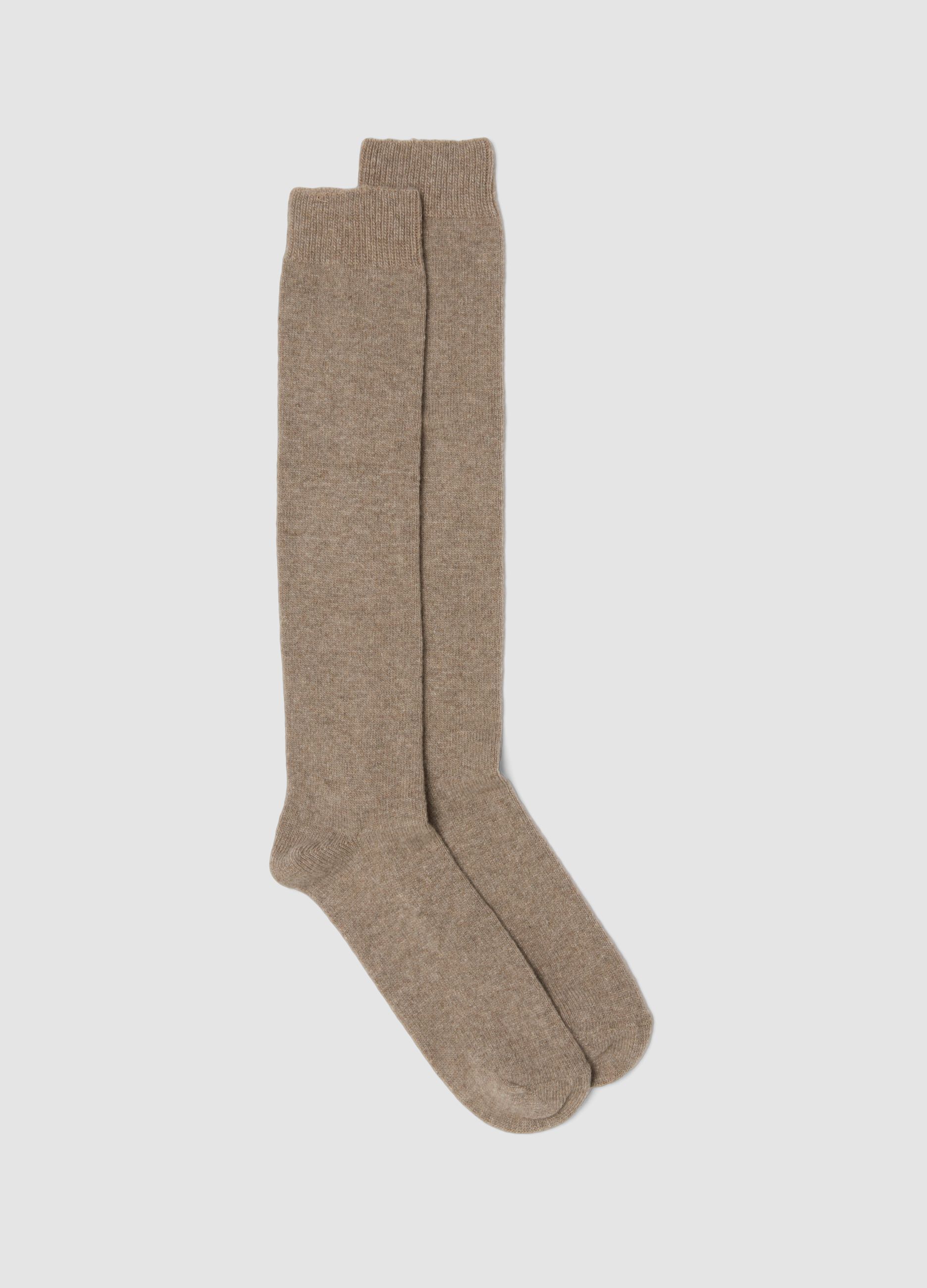 Beige long socks in wool, viscose and stretch cashmere