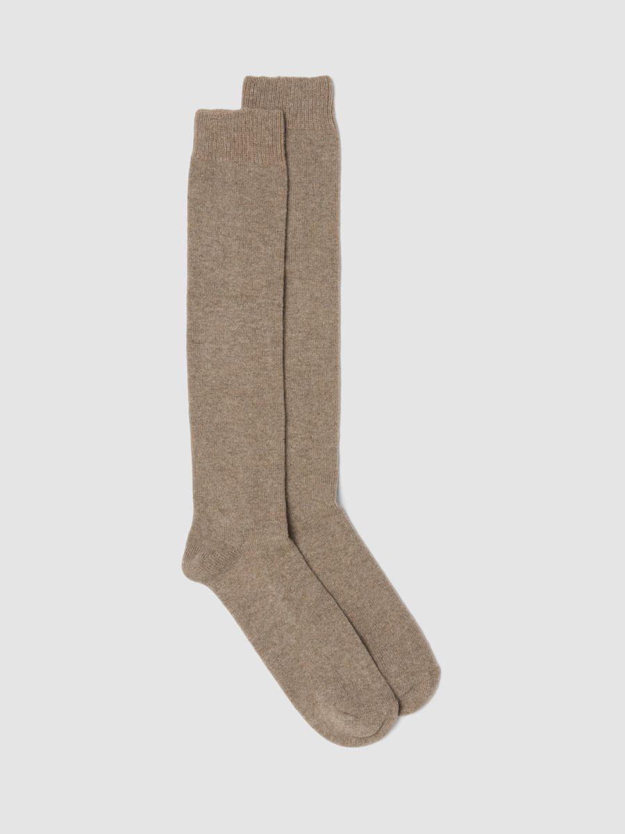 Beige long socks in wool, viscose and stretch cashmere_0