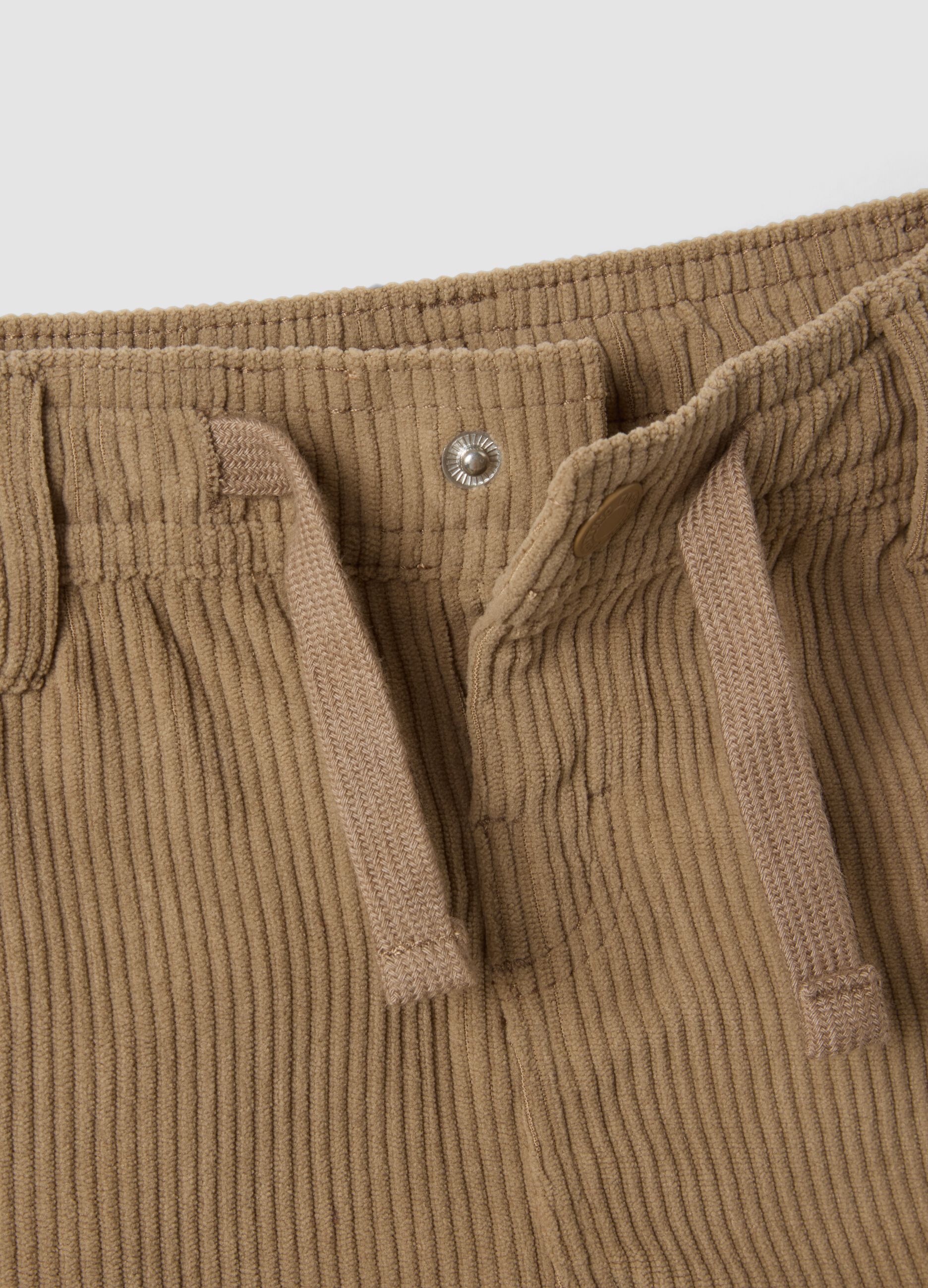 Beige regular-fit chino trousers with elasticated ribbed waistband