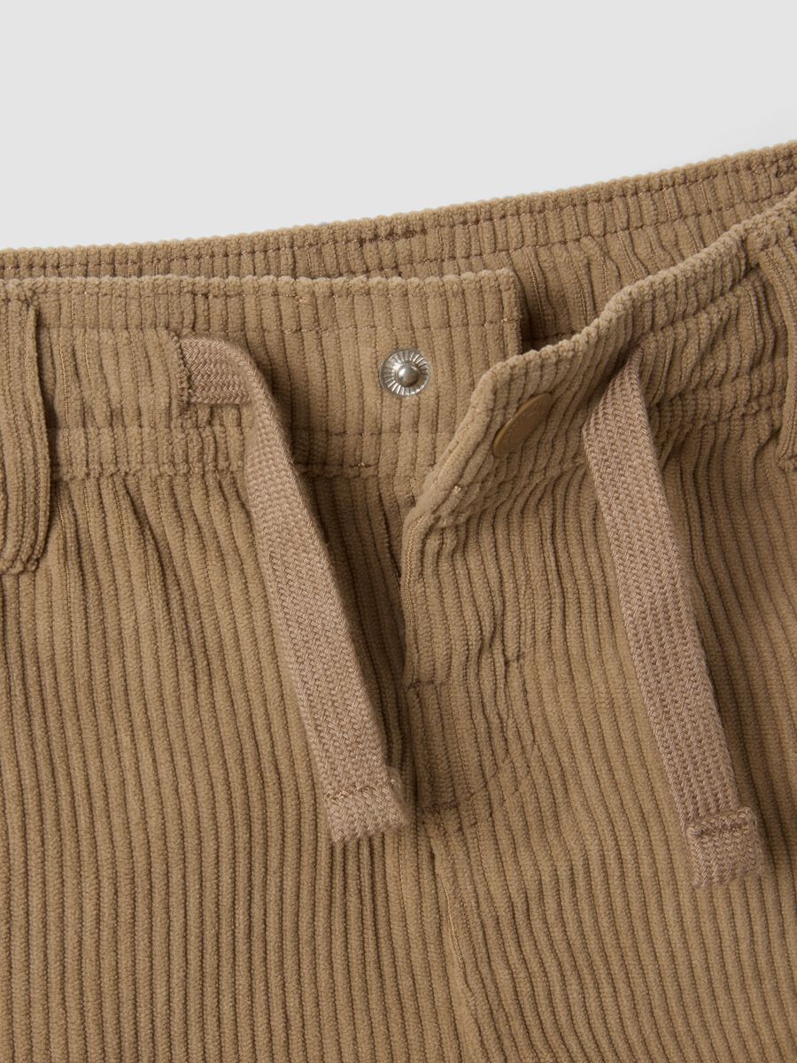 Beige regular-fit chino trousers with elasticated ribbed waistband_3