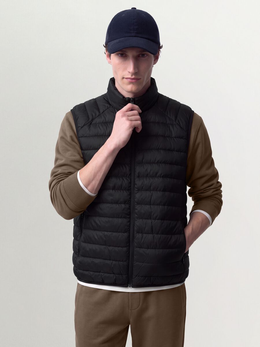 Black Ultralight padded gilet with zip_0