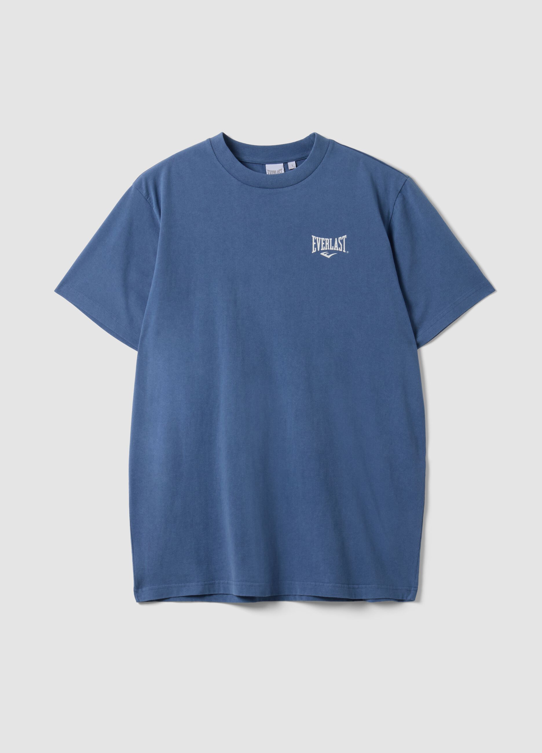 Blue pure cotton short-sleeve logo T-shirt