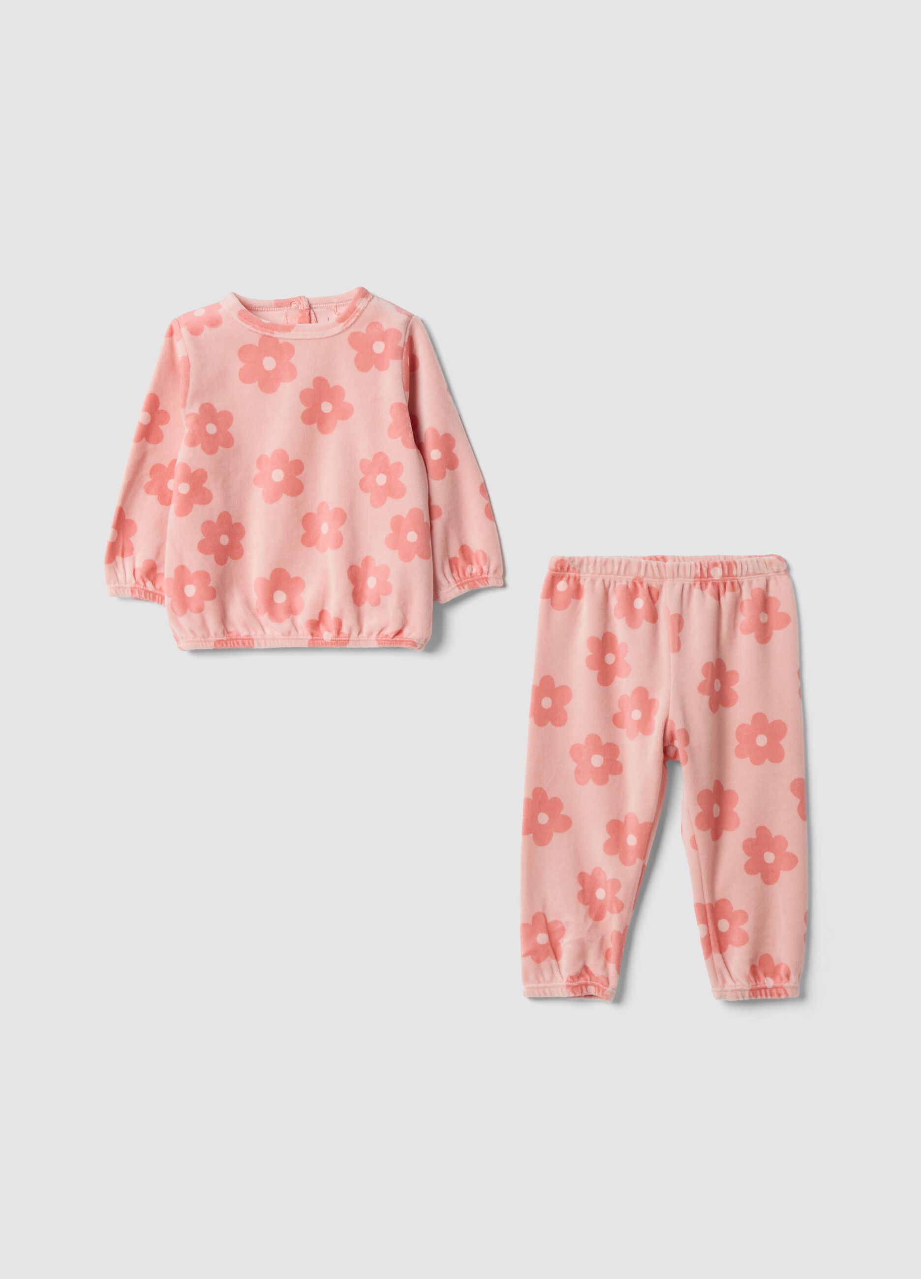 Light pink cotton-blend crew-neck pyjamas