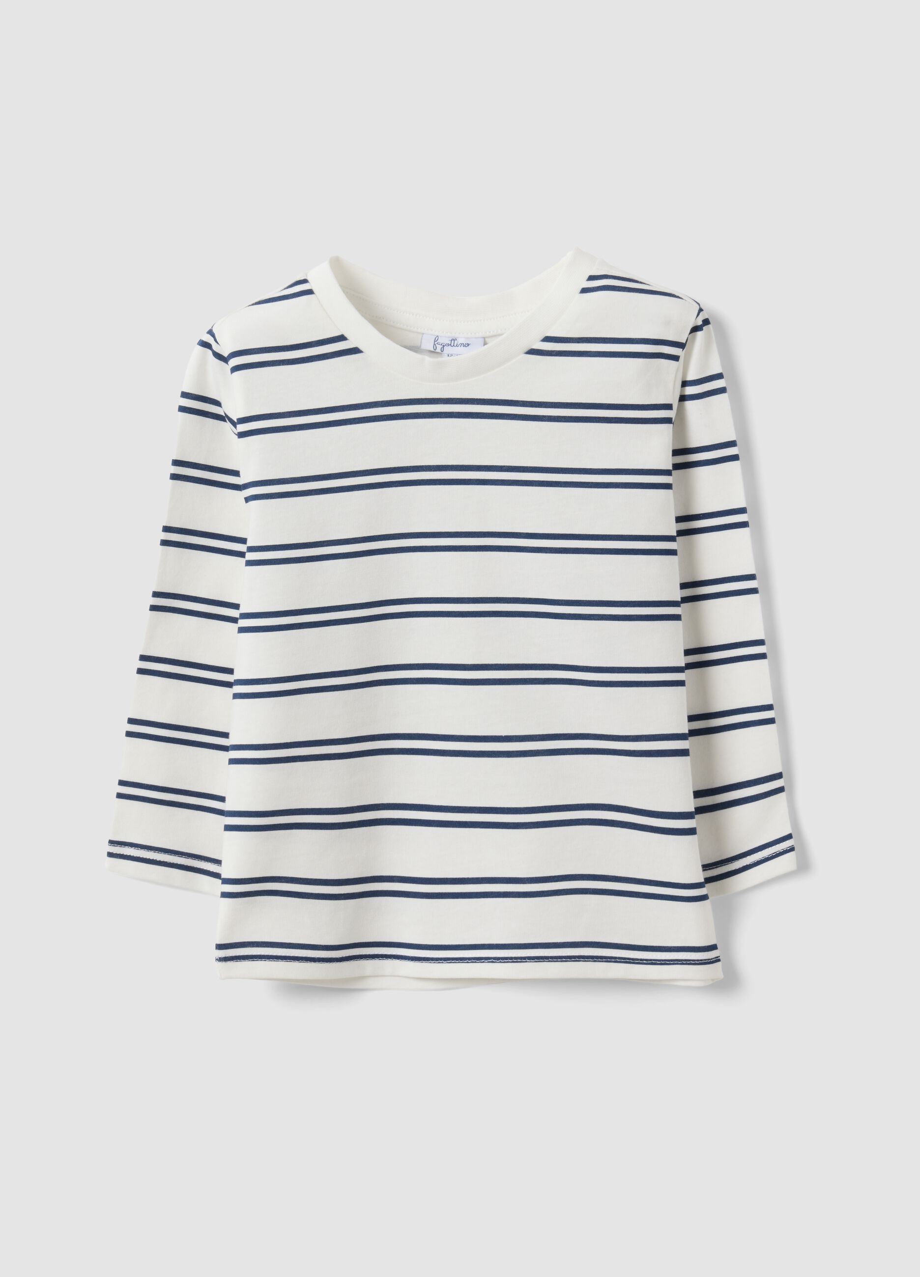 White striped crew-neck T-shirt in pure organic cotton