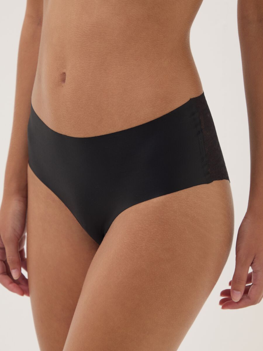 Black stretch-fabric briefs with lace back_3