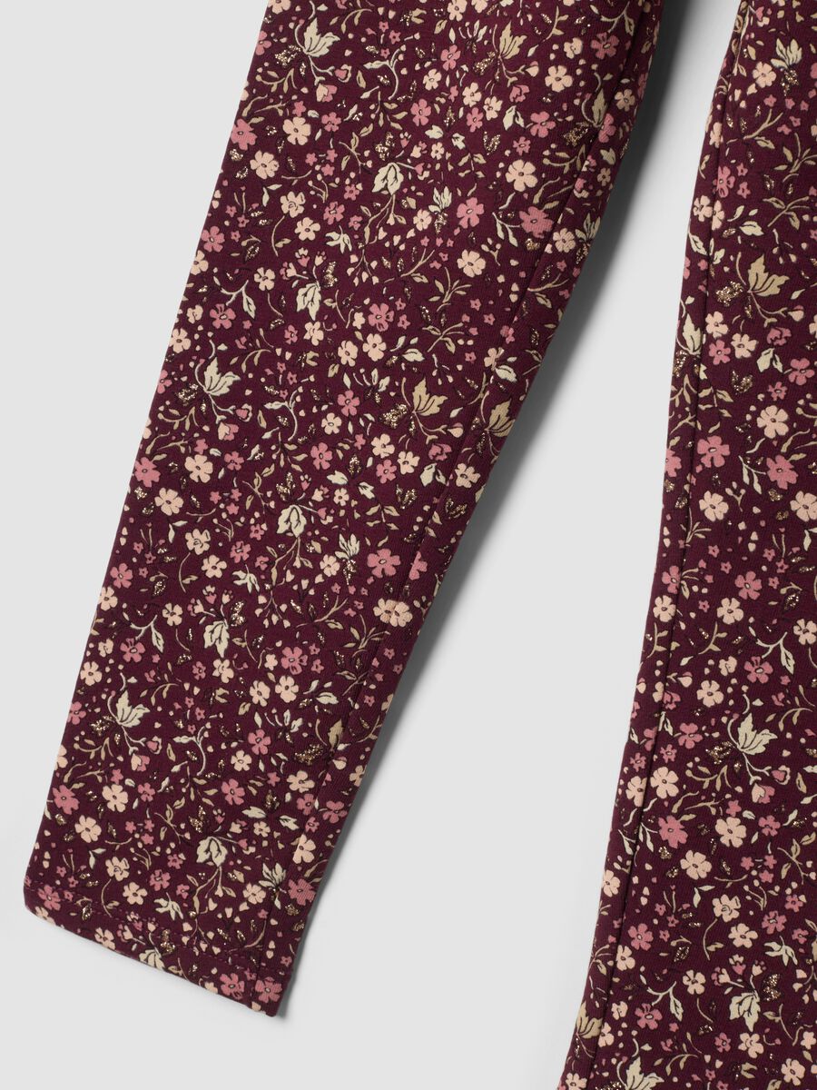 Purple skinny leggings in stretch organic cotton with floral print_3