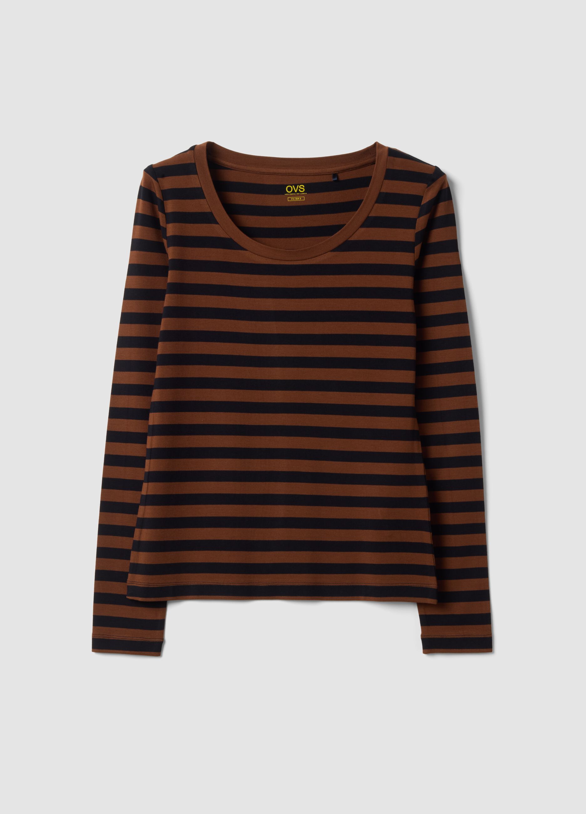 Brown slim-fit striped stretch viscose crew-neck T-shirt