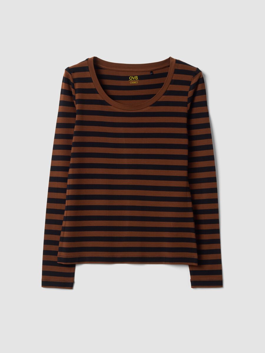 Brown slim-fit striped stretch viscose crew-neck T-shirt_4