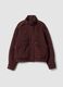 Red genuine leather jacket with high collar and adjustable strap, regular fit_0